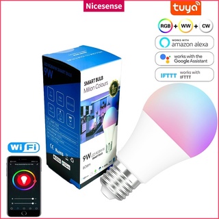 หลอดไฟ หลอดไฟ Wifi Tuya LED E27 9W หลอดไฟสมาร์ท หลอดไฟ อัจฉริยะ ควบคุมผ่านมือถือ16 ล้านสี หรี่ไฟได้ ปรับระดับความสว่างได้ รองรับ Alexa Google Home Assistant Amazone Rgb+2700-6500K