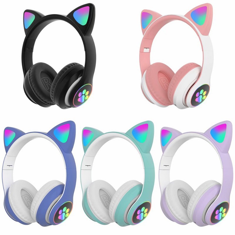 New STN28 Cat Ear Bluetooth Headset Flashing Light 5.0 Wireless Sports