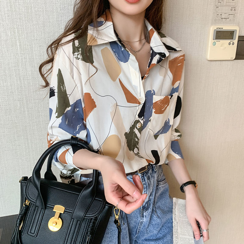 เสื้อเชิ้ตแขนยาว ผ้าชีฟอง ลายดอกไม้ สไตล์วินเทจ สําหรับผู้หญิง