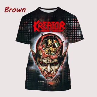 เสื้อยืดแขนสั้นลําลอง คอกลม พิมพ์ลาย Band Kreator 3 มิติ แฟชั่นฤดูร้อน สําหรับผู้ชาย และผู้หญิง