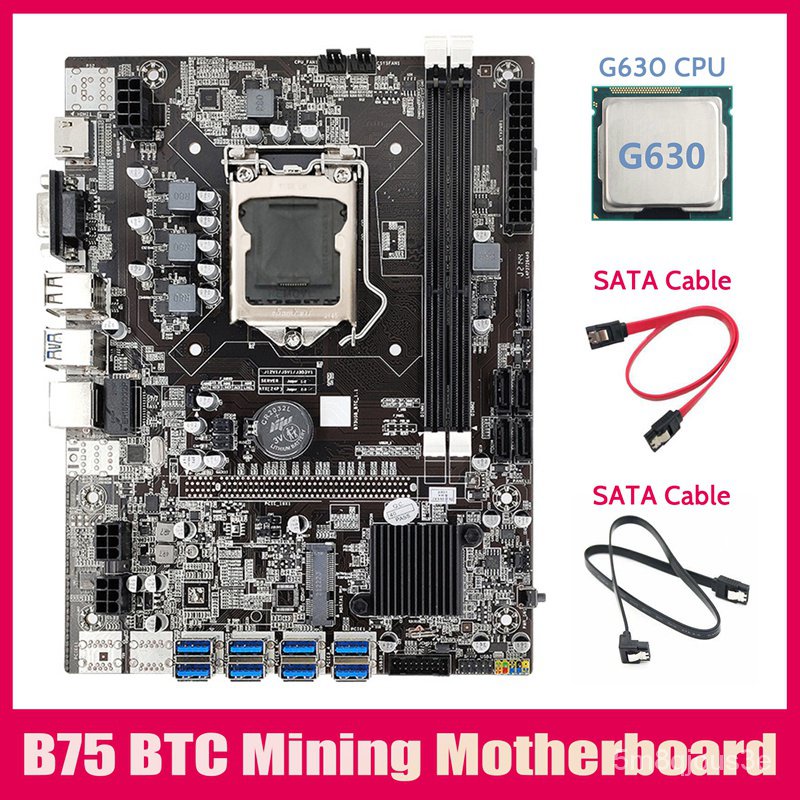 B75 ETH Mining Motherboard 8XPCIE USB Adapter+G630 CPU+2XSATA Cable LGA1155 MSATA B75 USB Miner Motherboard PQWH