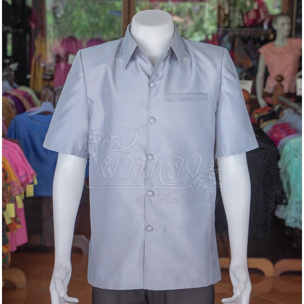 เสื้อสูทไหมแพรทอง สีเทาเงิน