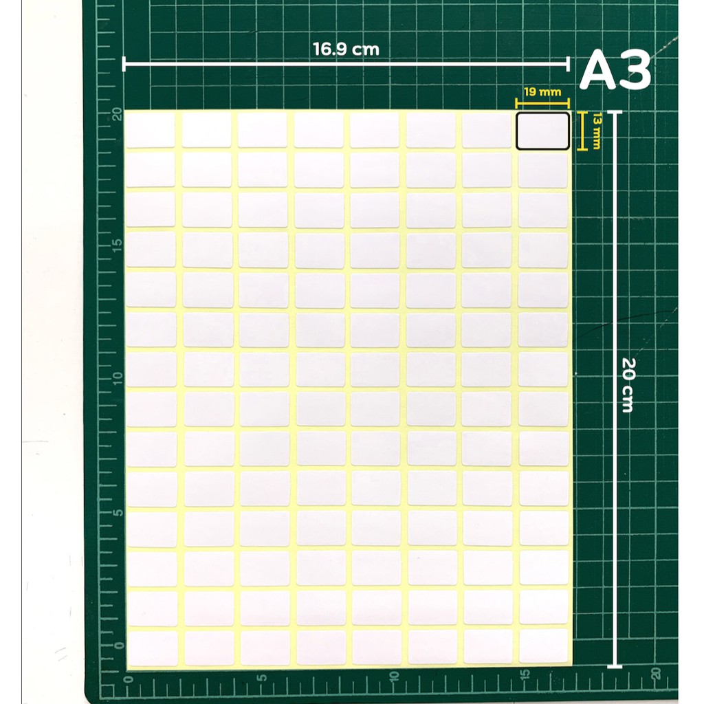 สติ๊กเกอร์ label เลเบล 4 เหลี่ยม ขอบมน กระดาษ สีขาวด้าน ไดคัทแล้ว แกะใช้ง่าย ไม่กันน้ำ ขนาด 13x19 mm