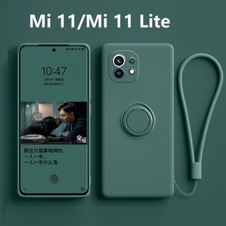 เคส Xiaomi 11 Lite Soft Silicone Case With Ring Holder+Lanyard เคสซิลิโคน Xiaomi 11T Pro Phone Cover Poco M4 Pro เคสโทรศัพท์ แบบนุ่ม