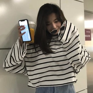 [ส่งจากไทย] 𝑩𝒓𝒂𝑩𝒓𝒂𝑩𝒓𝒂 #f-037 เสื้อ กันหนาว เสวตเตอร์ ลายทาง ผ้าดีมาก
