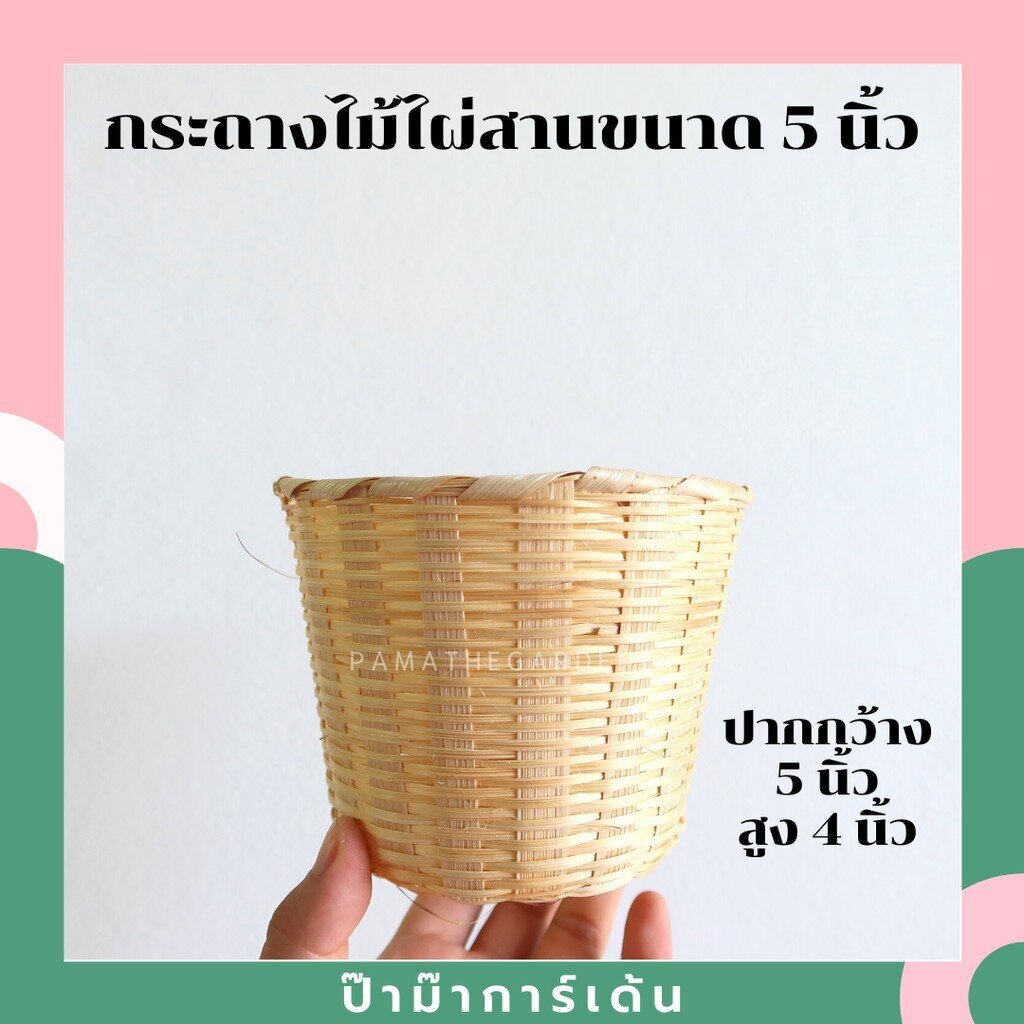 กระถางสานไม้ไผ่ตั้งโต๊ะ เหมาะใส่สวมทับกระถางต้นไม้ 5 นิ้ว กระถางไผ่สาน