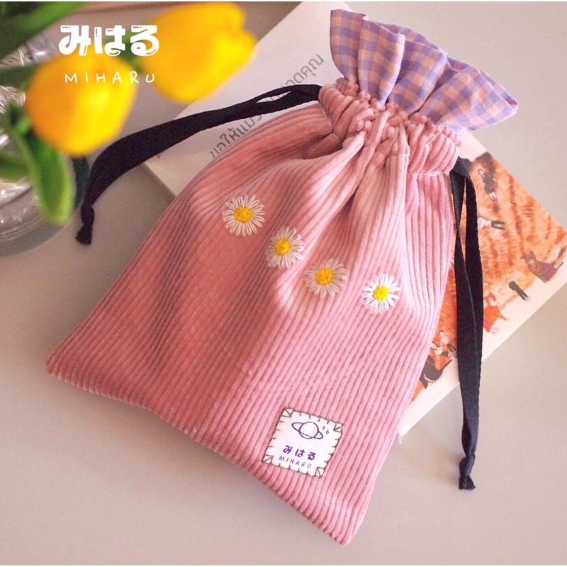 Miharu ถุงผ้าลูกฟูก งานปักมือ (มีซับใน) 🌼