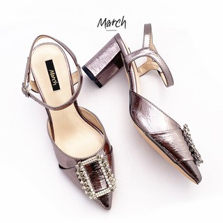 MarchShoes Jasper Heels รองเท้าส้นสูง หัวแหลม มีสายคาดข้อเท้า ประดับเพชร ส้นตัน สูง 3 นิ้ว ไม่เมื่อย