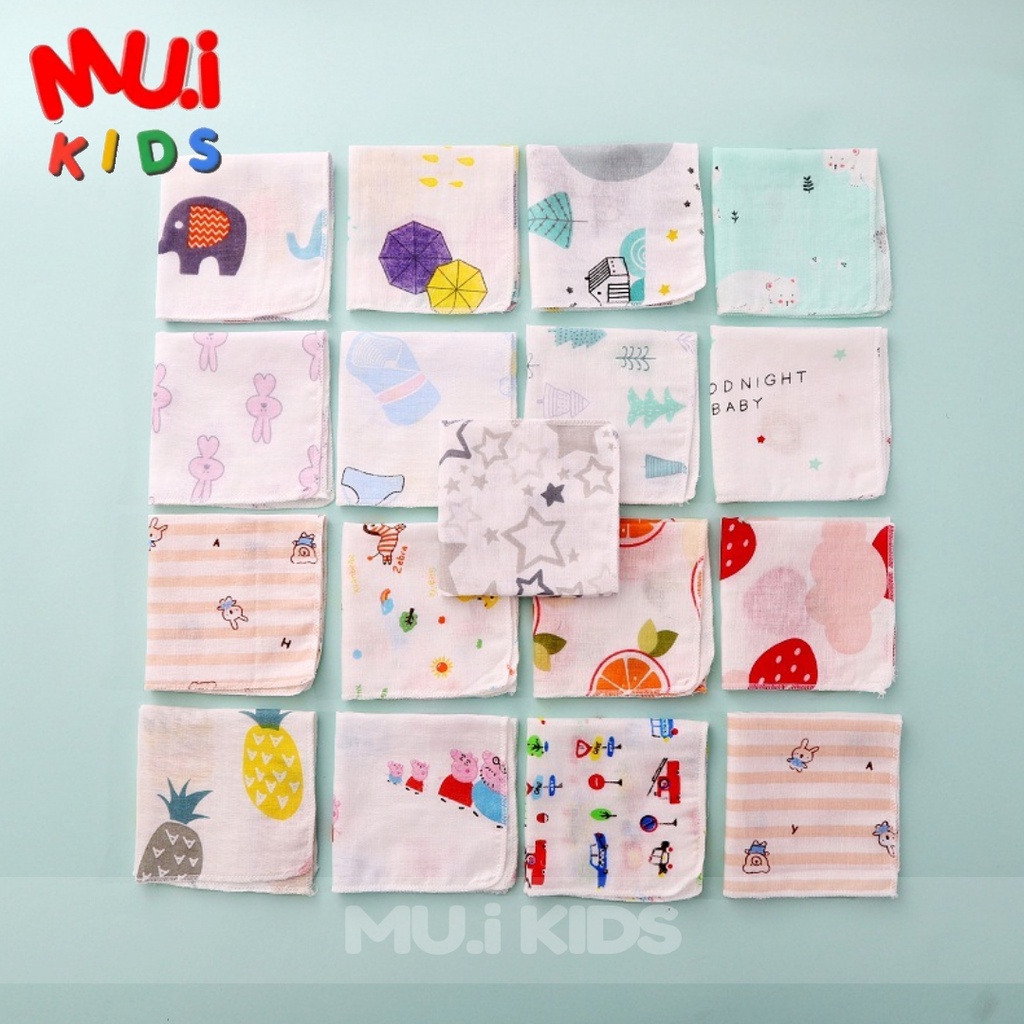 ผ้าเช็ดหน้า ( 2 / 5 / 10 ผืน) ผ้าซับน้ำลายเด็ก คละลาย By Muikid