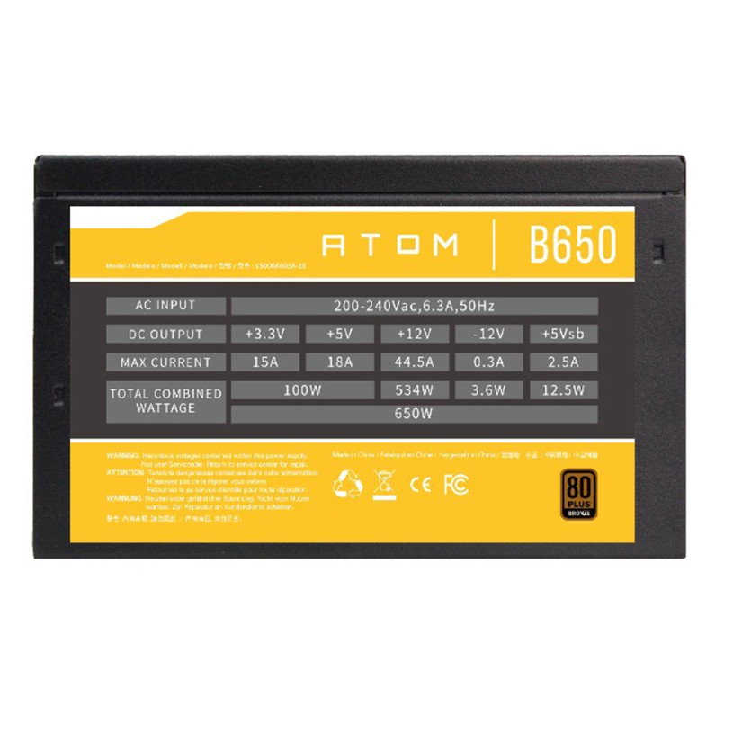 POWER SUPPLY (อุปกรณ์จ่ายไฟ) ANTEC ATOM B650 - 650W 80 PLUS BRONZE (BLACK) (ATX)