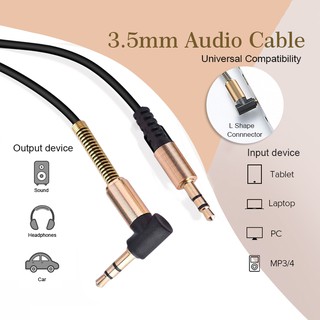 สายAUX 3.5 mm สายสัญญาณเสียง หัวงอ 90องศา Audio Cable ข้อต่อสายสปริงป้องกันสายหัก