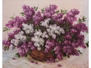 ภาพครอสติสคริสตัล รูปดอกไม้สีม่วงขาวในแจกัน