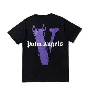 คอตต้อนคอกลมเสื้อยืดคอกลม✐เสื้อยืดแขนสั้นแฟชั่น VLONE และ Palm Angels แฟชั่นผ้าฝ้ายคลาสสิค UnisexS-5XL