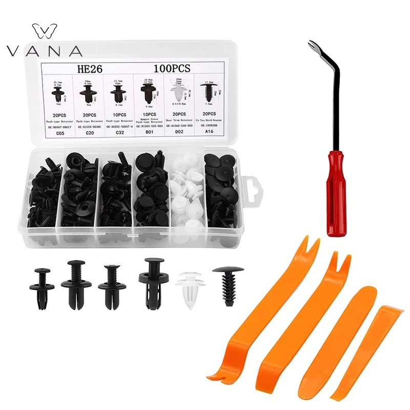 100 ชิ้น หมุดกิ๊บล็อค หมุดกิ๊บล็อคกันชน หมุดพลาสติก กิ๊บล็อครถยนต์หมุดยึดพลาสติก6 ขนาดใช้ได้กับรถหลากหลายแบรน์หลายยี้ห้อ