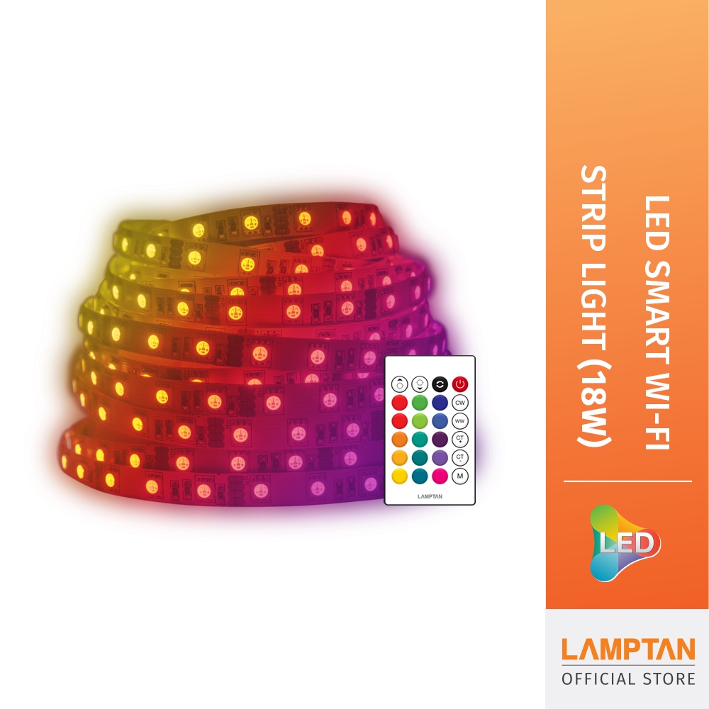 LAMPTAN หลอดไฟเส้น LED Smart Wi-fi Strip Light Multi-Colour+RGB18w เปลี่ยนแสงได้16ล้านเฉดสี ยาว 3m.