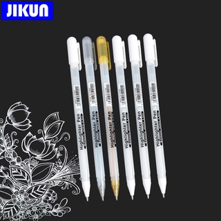 Jikun ปากกามาร์กเกอร์หมึกเจล 0.8 มม. สีขาว สําหรับนักเรียน วาดภาพ เขียน 5 ชิ้น