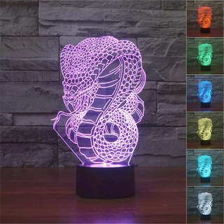 โคมไฟตั้งโต๊ะ LED รูปงู 3D ไล่โทนสี 7 สี ชาร์จ USB