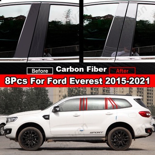 ฝาครอบเสาประตูรถยนต์ คาร์บอนไฟเบอร์ สีดํามันวาว สําหรับ Ford Everest 2015-2021 8 ชิ้น