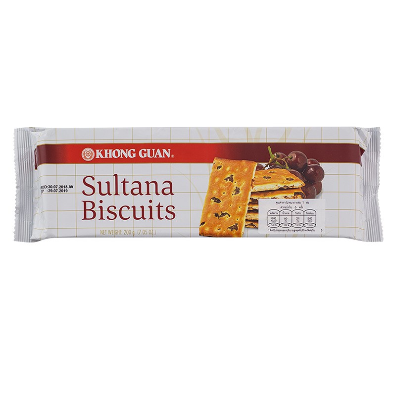 Khong Guan Sultana Biscuits 200g ขนมปังกรอบผสมลูกเกด ยี่ห้อ คงหงวน ซันตานาบิสกิต 200 กรัม