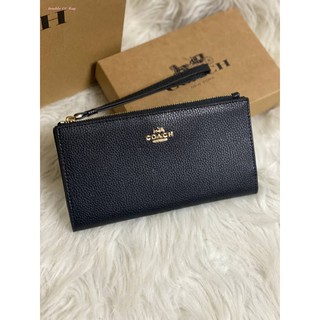 (แท้ 💯%‼) COACH 73156 Pebbled Leather Long Wallet