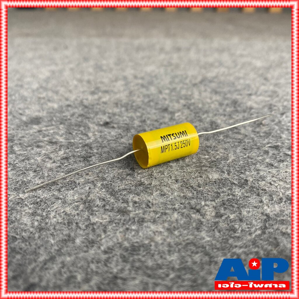 1ตัว MITSUMI 1.5UF 250V Cสีเหลือง MET คาปาซิเตอร์ C1.5/250V C1.5/250Vสีเหลือง ซีเสียงแหลม 1.5/250V ซีตัดเสียงแหลม เอไ...