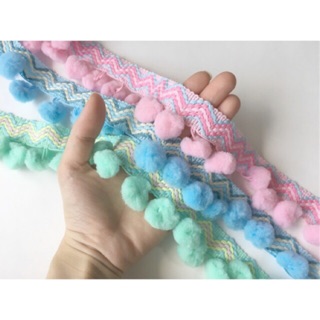 Zigzag pom pom ribbon ริบบินปอมปอม