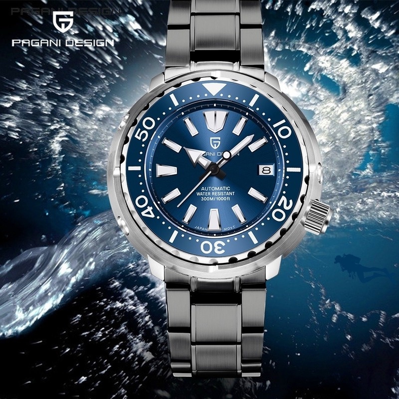 ของแท้ 100% PAGANI DESIGN 45MM ดำน้ำ นาฬิกาออโตเมติก นาฬิกาผู้ชาย Japan NH35 นาฬิกาแฟชั่นผู้ชาย เหล็กกล้าไร้สนิม 300Mกันน้ำ automatic watch PD-1695