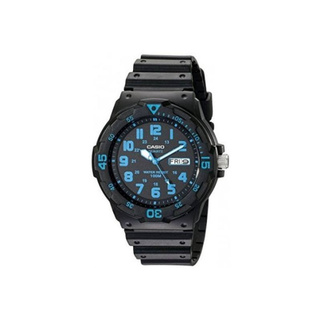 Win Watch Shop Casio รุ่น MRW200H2B นาฬิกาข้อมือสายเรซิ่นสีดำ แต่งหน้าปัดสีฟ้า สุดเท่ห์ กันน้ำ 100 เมตร