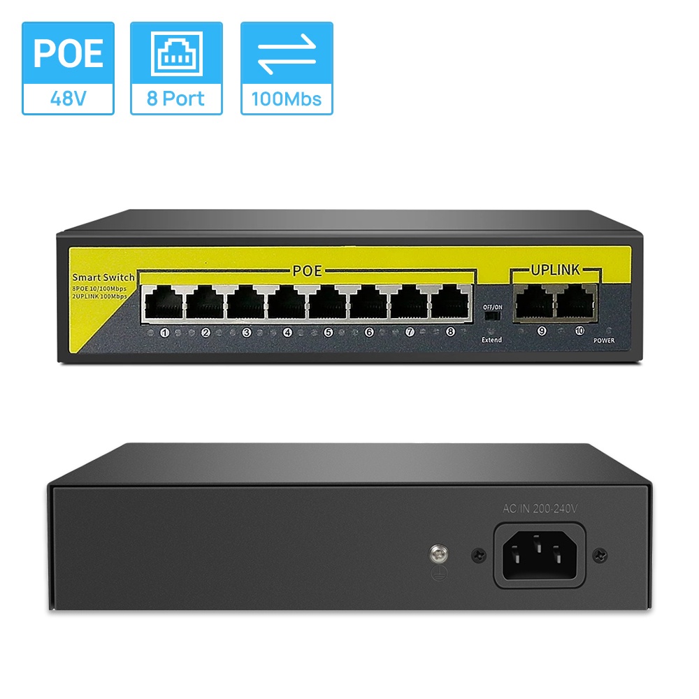 Hamrol POE Switch 48V with 8 100Mbps Ports IEEE 802.3 af/at ethernet Switch Suitable for IP Camera/POE Security System