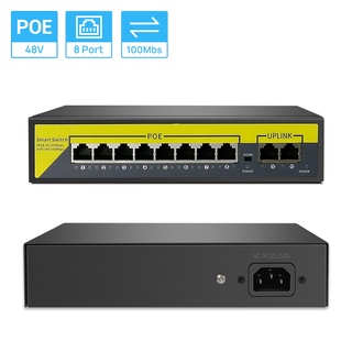 Hamrol สวิตช์ POE 48V พร้อม 8 100Mbps พอร์ต IEEE 802.3 af/at อีเธอร์เน็ต สําหรับกล้อง IP ระบบรักษาความปลอดภัยกล้อง POE อีเธอร์เน็ตสูงสุด 250 เมตร