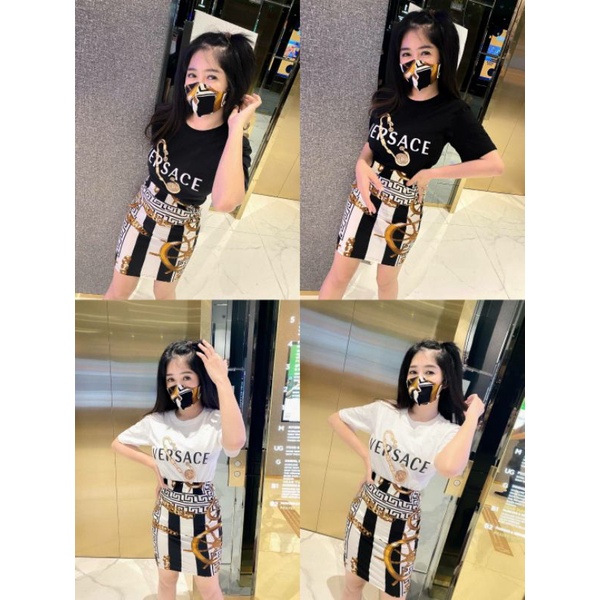 VESACE หรูหรา เกินต้าน ❤️Set3pcs
👉เสื้อยืดคัตตอนสกรีนลาย
👉กระโปรง