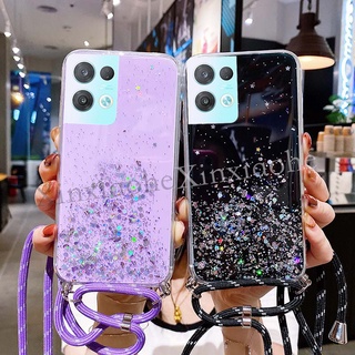 พร้อมส่ง เคสโทรศัพท์มือถือแบบนิ่ม Tpu ลายท้องฟ้ากลางคืน พร้อมสายคล้องไหล่ หรูหรา สําหรับ OPPO Reno 9 9Pro + 5G Reno9 Pro 5G