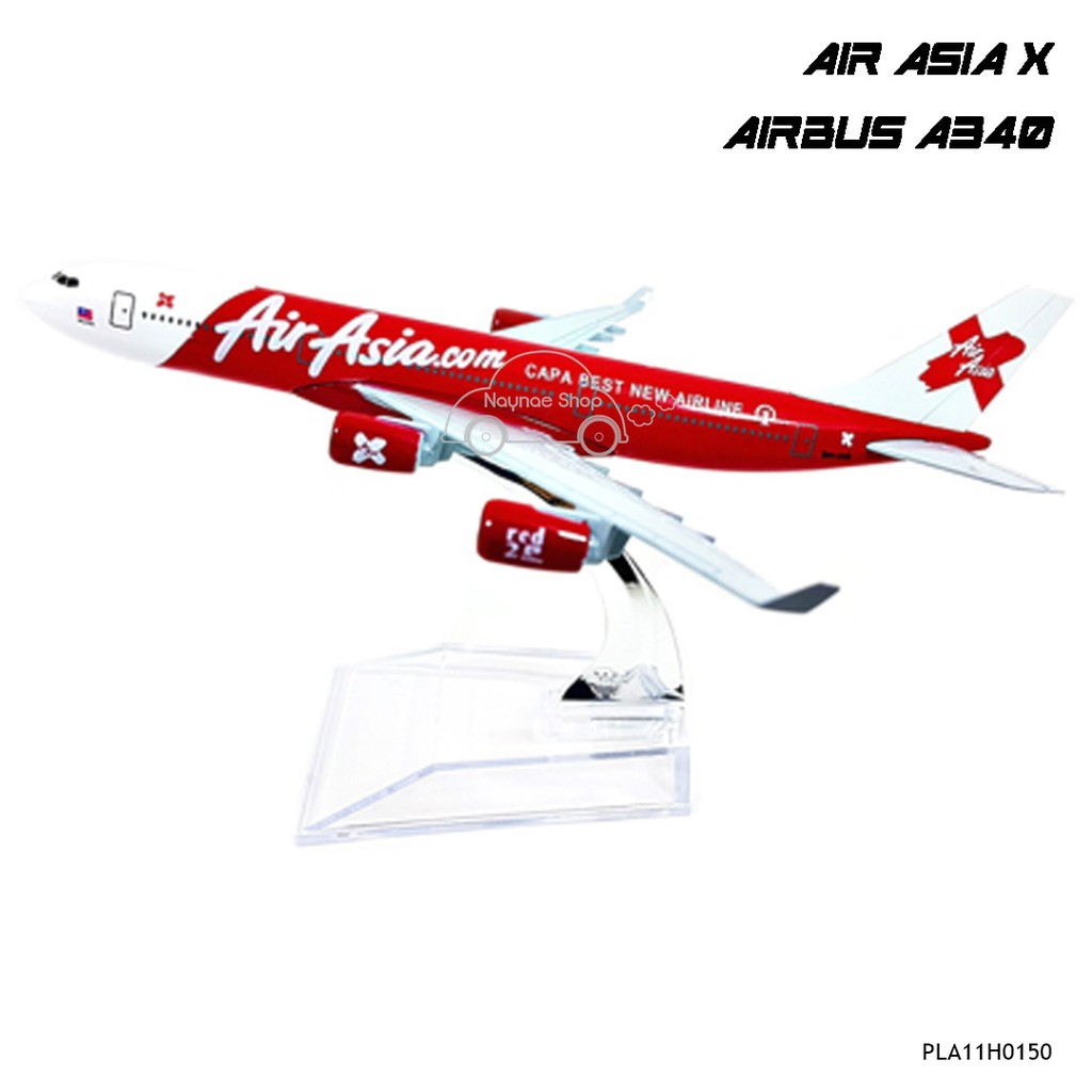 โมเดลเครื่องบิน แอร์เอเชีย AIR ASIA X AIRBUS A340 (16 cm) เครื่องบินเหล็ก พร้อมฐานตั้งโชว์