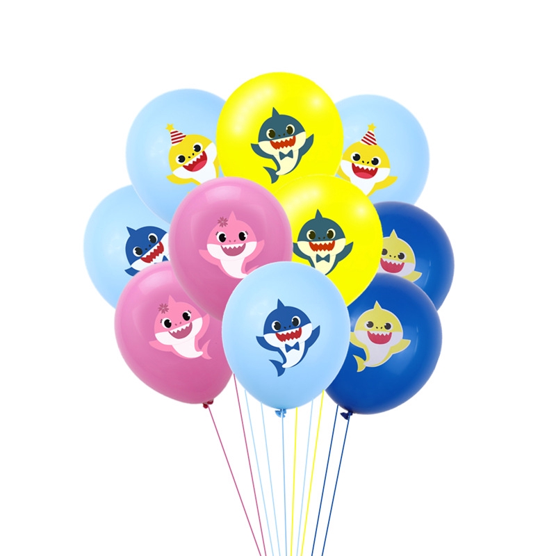 10pcs ลูกโป่งฉลามเด็กลูกโป่งน้ํายางสําหรับเด็กวันเกิด Party Favor อุปกรณ์ตกแต่งเหมาะสําหรับเด็กของคุณ Shark Theme Party 12 "
