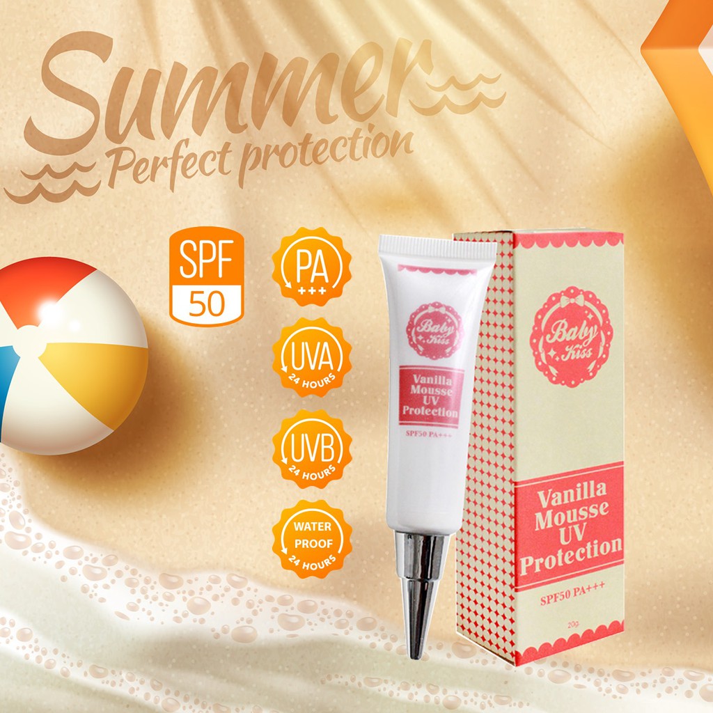 BABY KISS VANILLA MOUSSE UV PROTECTION SPF50 PA++ ครีมกันแดดSPF50 กันน้ำ อ่อนโยนต่อผิว