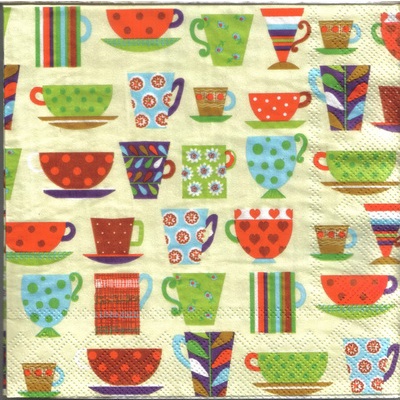 Pladao Napkin ภาพกาแฟ ถ้วยกาแฟหลากหลายชนิด โทนแดง กระดาษ แนพกิ้น สำหรับงานศิลปะ เดคูพาจ decoupage ขนาด L 33x33