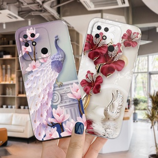 ดอกไม้และนกยูง เคส Xiaomi Redmi 10C 4G เคสเคสซิลิโคนใสนุ่ม TPU ตัวป้องกันกล้องกันกระแทก 28-1