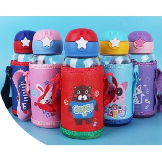 พร้อมส่ง กระติกน้ำลายการ์ตูนหลอดเด้ง มีหูจับ / กระติกน้ำเด็ก / กระติกน้ำเก็บอุณหภูมิ พร้อมกระเป๋าสำหรับพกพา
