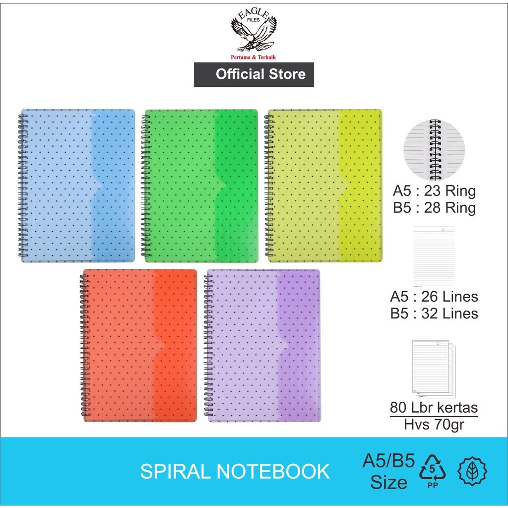 EAGLE Spiral Notebook POLKADOT Motif / Notebook Diary Spiral Notebook A5/B5 80 แผ่น