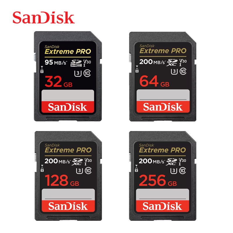 Sandisk Extreme PRO การ์ดหน่วยความจํา SD 32G 64G 128G 256G SDHC SDXC UHS-I C10 95MB s-200MB s U3 รองรับ V30 4K สําหรับกล้อง DV SLR