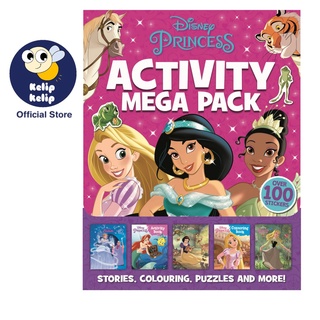 Disney Princess Carry Pack พร้อมสมุดระบายสี 5 เล่ม และสติกเกอร์ สําหรับเด็กผู้หญิง