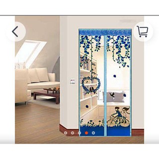 &gt;&gt;ส่งฟรี Kerry&lt;&lt;  ม่านกันยุง ลายจักรยานสีฟ้า 100*210 ซม.