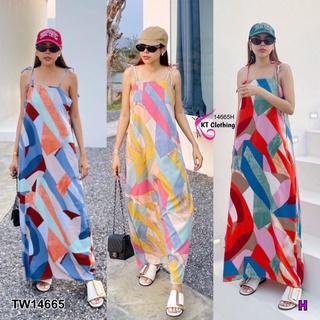 TW14665 Maxi Dress เดรสยาว สายเดี่ยวผูกไหล่ เนื้อผ้า 100D ลายกราฟฟิก ผ้านิ่มพริ้วใส่สบาย โทนสีดีงาม ใส่รับลมร้อนชิวๆ