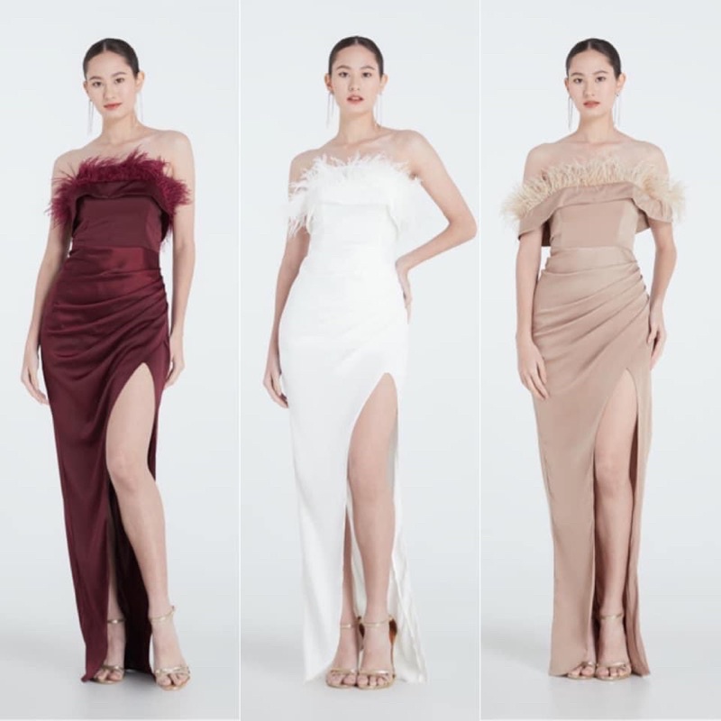 ✅ S-6XL มี 6 สี ✅ ชุดราตรีปาดไหล่ขนนกแบบยาวมี 6 สี S-6XL