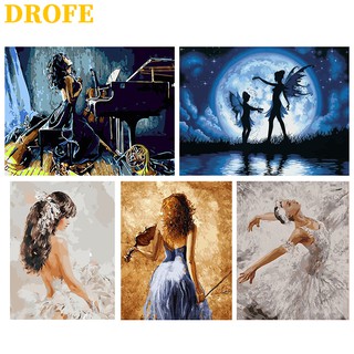 DROFE ภาพวาดระบายสีตามตัวเลข สีน้ำมัน รูปตัวละคร นักเต้น  ขนาด 50X40 ซม.