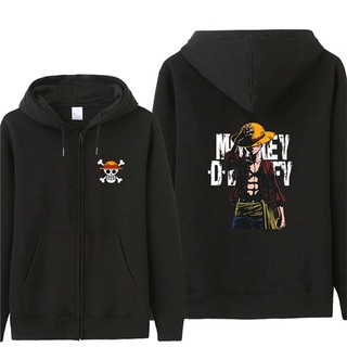 เสื้อกันหนาว มีฮู้ด แต่งซิป ลายการ์ตูนอนิเมะ One Piece เหมาะกับของขวัญวันพีช สไตล์ญี่ปุ่น แฟชั่นสําหรับผู้ชาย