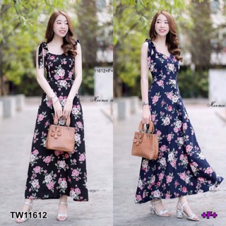 Maxi Dress เดรสยาวสายผูกโบว์ไหล่ เนื้อผ้าหางกระรอกพิมพ์ลายดอกกุหลาบ มีสม็อคหลัง พร้อมส่ง