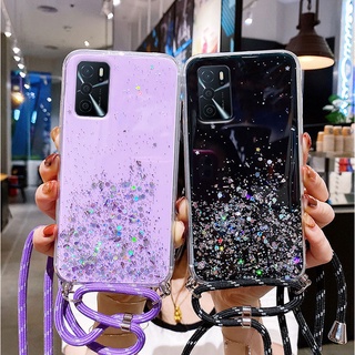 เคส ออปโป้ OPPO A16 Latest 2021 เชือกเส้นเล็ก ซิลิโคนนิ่มกันกระแทก สายสะพายหลัง เคสโทรศัพท์ OPPO A16 โปร่งใส Phone Case