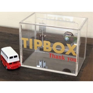 กล่อง Tip Box อะคริลิค สีใส ตัวหนังสือสกรีน สีทอง ขนาด 15x12x10cm.