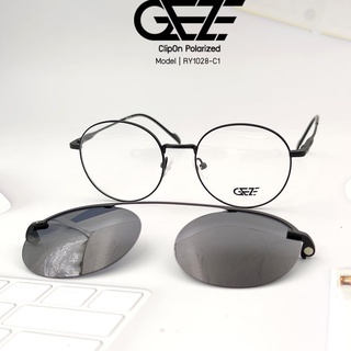 กรอบแว่นสายตา GEZE Clip-On รุ่น RY1028-C1 เต็มกรอบสีดำ คลิปออนแม่เหล็ก เลนส์กันแดด Polarized